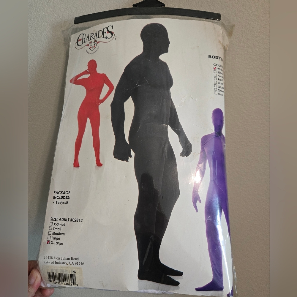 Charades Black Full-Body Morphsuit Bodysuit | White | Mens XL